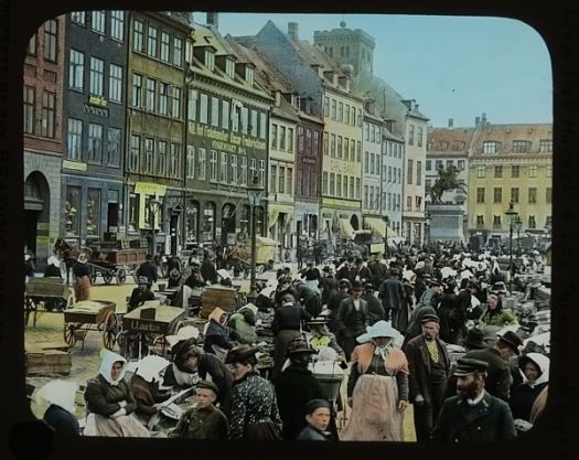 Gammel Strand, fotografi af Amerikansk turist ved besøg i København i begyndelsen af 1900-tallet Laterna Magica 10 x 8 cm slide