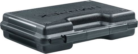 Pistolkuffert af sort plast med skydelåse