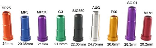 Oversigt over div nozzles til AEG 6 mm BB softairguns