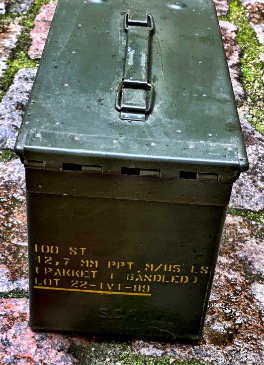 Ammunitionskasse, stål 28 x 14 x 18 cm, sold robust transportkasse med bærehåndtag