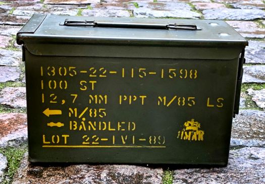 Ammunitionskasse, stål 28 x 14 x 18 cm, sold robust transportkasse med bærehåndtag