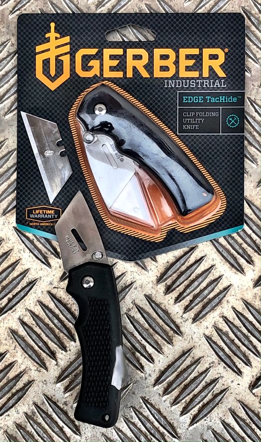 Gerber Industrial enhåndsbetjent foldekniv med gummigreb og udskifteligt vinduesskraberblad
