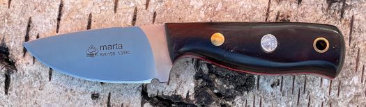 Puma 820158 Marta jagtskinner kniv med fast blad skæfte med Grenadil træ og røde indlæg, arbejds- og jagtkniv i brun læderskede