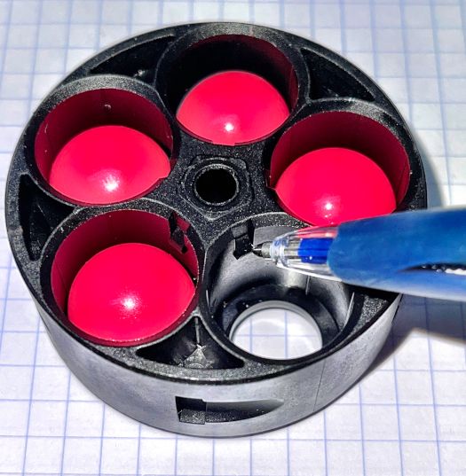5-skuds tromle til Paintballrevolver HDR68 og NXG PS-110 - viser ballstopperen