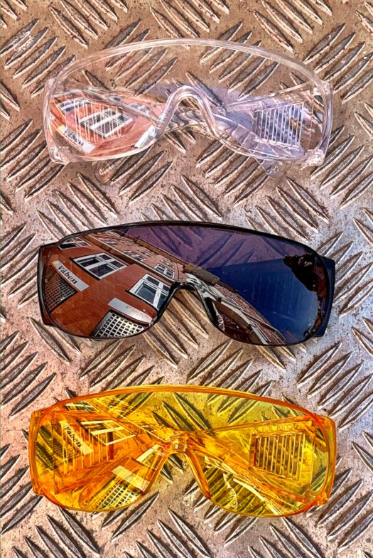 Eyshade beskyttelsesbrille, - bedre end ingenting, - men ikke en primær brille oprindeligt i 3 farver klart brunt og gult glas