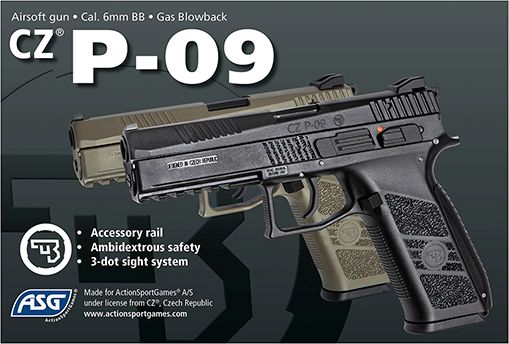 ASG18116 CZ P-09 gas pistol med metalslæde