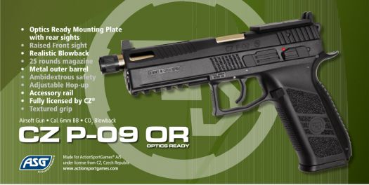 CZ P-09 OR optic ready co2 pistol med blowback, sort